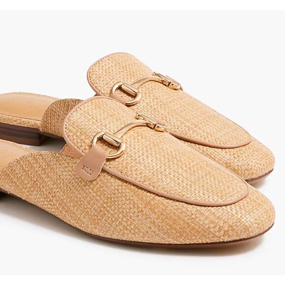 J Crew Woven Slip On Bit Mules 7 Tan Gold NWT Loafers Flats CG120 J.Crew Prep - Picture 2 of 5